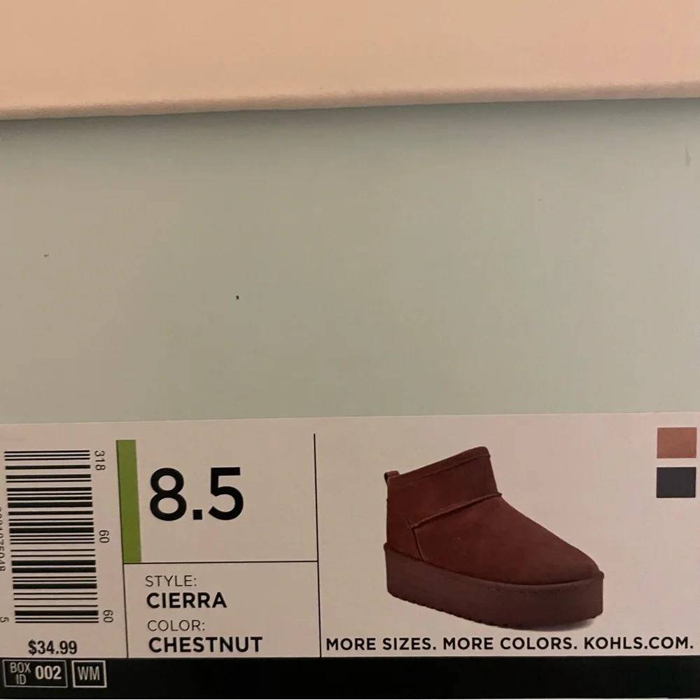 NEW Boots Winter Cierra Mini Platform Chestnut Women’s Size 8.5 Cozy Fall Warm